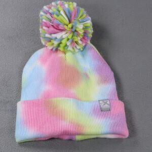 ZeroXposur Tie Dye Pom Beanie Hat S/M Pastel Rainbow Knit Winter Cap